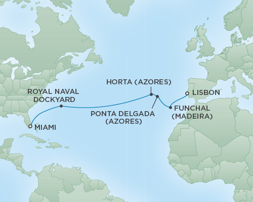 Cruises RSSC Regent Seven Explorer Map Detail Los Angeles, California to Miami, Florida March 25 April 8 2019 - 14 Days