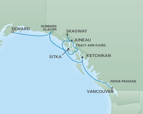 Cruises RSSC Regent Seven Mariner Map Detail Anchorage (Seward), Alaska to Vancouver, Canada June 6-13 2018 - 7 Days