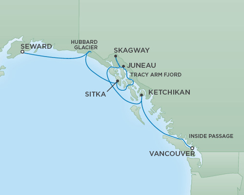 Cruises RSSC Regent Seven Mariner Map Detail Anchorage (Seward), Alaska to Vancouver, Canada May 23-30 2018 - 7 Days