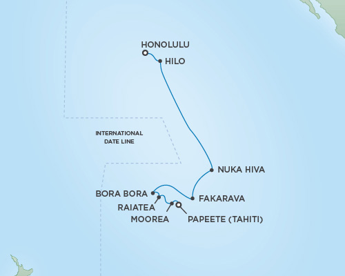 Cruises RSSC Regent Seven Mariner Map Detail Honolulu, Oahu, Hawaii to Papeete, Tahiti November 1-15 2018 - 15 Days