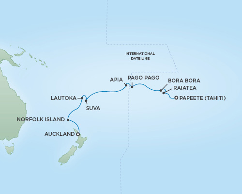 Cruises RSSC Regent Seven Mariner Map Detail Papeete, Tahiti to Auckland, New Zealand November 15-30 2018 - 15 Days