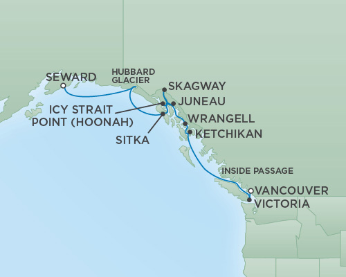 Cruises RSSC Regent Seven Mariner Map Detail Anchorage (Seward), Alaska to Vancouver, Canada September 2-12 2018 - 10 Days