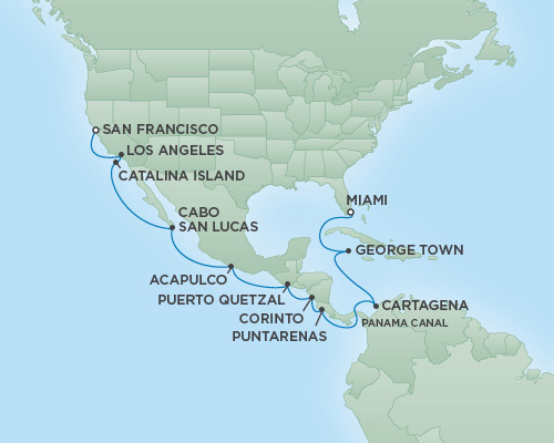Cruises RSSC Regent Seven Mariner Map Detail San Francisco, California to Miami, Florida September 22 October 10 2018 - 18 Days