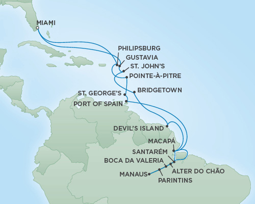 Cruises RSSC Regent Seven Navigator Map Detail Miami, Florida to Miami, Florida November 25 December 19 2018 - 24 Days