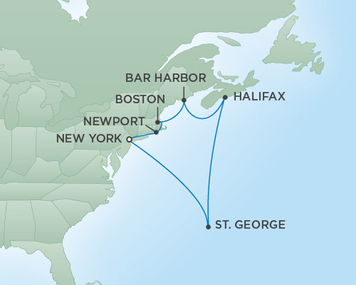 Cruises RSSC Regent Seven Navigator Map Detail New York City, New York to New York City, New York October 8-18 2018 - 10 Days