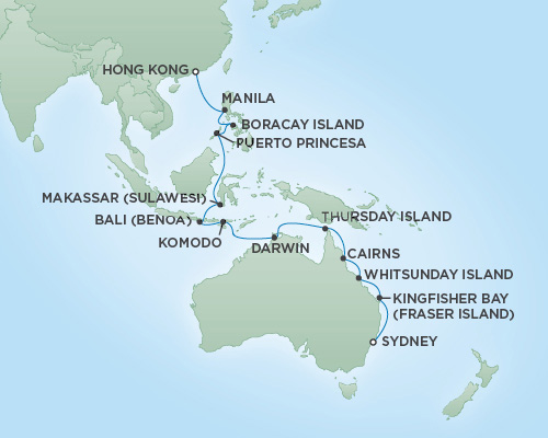 Cruises RSSC Regent Seven Navigator Map Detail Sydney, Australia to Hong Kong, China February 12 March 8 2019 - 24 Days