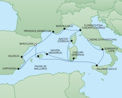 Cruises RSSC Regent Seven Explorer Map Detail Civitavecchia, Italy to Barcelona, Spain October 21 November 4 2017 - 14 Days