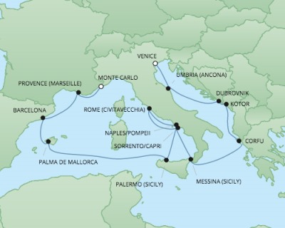 Cruises RSSC Regent Seven Explorer Map Detail Venice, Italy to Monte Carlo, Monaco October 14-28 2017 - 14 Days