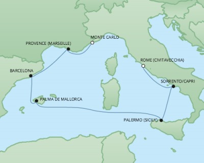 Cruises RSSC Regent Seven Explorer Map Detail Civitavecchia, Italy to Monte Carlo, Monaco October 21-28 2017 - 7 Days