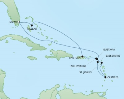 Cruises RSSC Regent Seven Explorer Map Detail Miami, FL, United States to Miami, FL, United States January 3-14 2018 - 11 Days