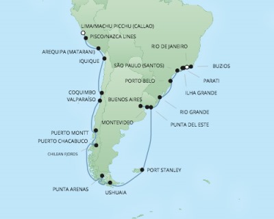 Cruises RSSC Regent Seven Mariner Map Detail Callao, Peru to Rio De Janeiro, Brazil January 23 February 25 2018 - 34 Days