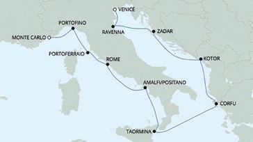 Cruises RSSC Regent Seven Voyager Map Detail Venice, Italy to Monte Carlo, Monaco June 1-11 2017 - 10 Days