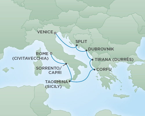 Cruises RSSC Regent Seven Voyager Map Detail Venice, Italy to Rome (Civitavecchia), Italy August 4-11 2018 - 7 Days
