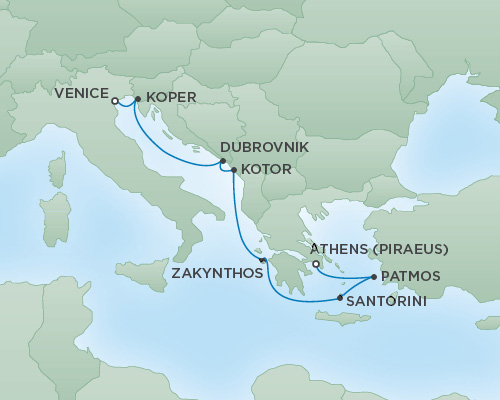 Cruises RSSC Regent Seven Voyager Map Detail Venice, Italy to Athens (Piraeus), Greece September 30 October 7 2018 - 7 Days