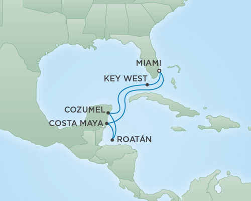 Cruises RSSC Regent Seven Voyager Map Detail Miami, Florida to Miami, Florida February 6-13 2019 - 7 Days