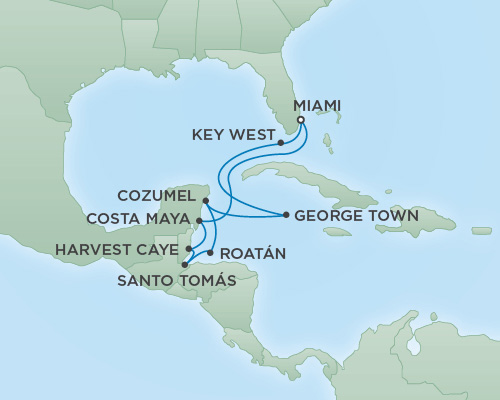 Cruises RSSC Regent Seven Voyager Map Detail Miami, Florida to Miami, Florida January 17-27 2019 - 10 Days