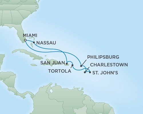 Cruises RSSC Regent Seven Voyager Map Detail Miami, Florida to Miami, Florida March 12-22 2019 - 10 Days