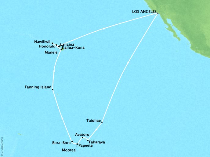 Seabourn Cruises Sojourn Map Detail Los Angeles, CA, United States to Los Angeles, CA, United States October 14 November 15 2017 - 33 Days