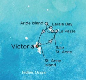 Crystal Cruises Esprit Map Detail Dubai, United Arab Emirates to Victoria, Seychelles January 8-14 2018 - 7 Days