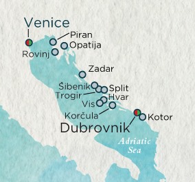 Crystal Esprit Cruise Map Detail Dubrovnik, Croatia to Dubrovnik, Croatia April 17 May 1 2016 - 14 Days