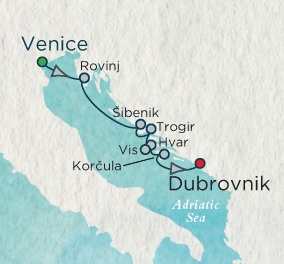Crystal Esprit Cruise Map Detail Venice, Italy to Dubrovnik, Croatia August 14-21 2016 - 7 Days