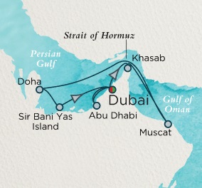 Crystal Esprit Cruise Map Detail Dubai, United Arab Emirates to Dubai, United Arab Emirates December 23 2016 January 3 2017- 11 Days