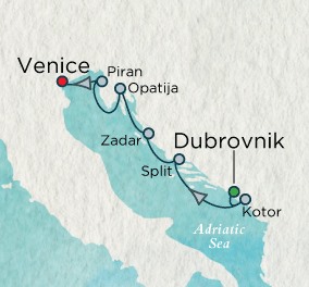 Crystal Esprit Cruise Map Detail >Dubrovnik, Croatia to Venice, Italy October 2-9 2016 - 7 Days