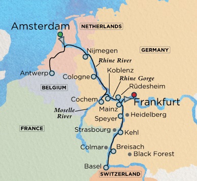 Crystal River Bach Cruise Map Detail Amsterdam, Netherlands to ENankfurt, Germany August 13-27 2017 - 14 Days