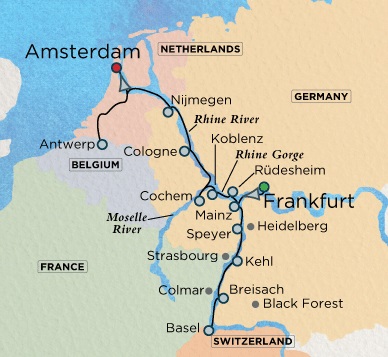 Crystal River Bach Cruise Map Detail Amsterdam, Netherlands to ENankfurt, Germany June 10-24 2018 - 14 Days