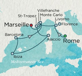 Crystal Cruises Serenity Map Detail Civitavecchia, Italy to Marseille, France May 16-28 2018 - 12 Days