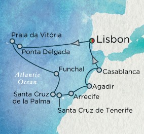 Crystal Cruises Serenity Map Detail Lisbon, Portugal to Lisbon, Portugal October 14-27 2018 - 13 Days