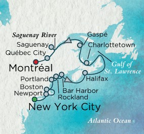 Crystal Cruises Symphony Map Detail New York, NY, United States to Montreal, Canada August 30 September 13 2018 - 14 Days