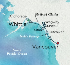 Crystal Cruises Symphony Map Detail Whittier, AK, United States to Vancouver, Canada June 10-17 2018 - 7 Days