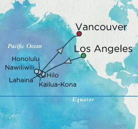 Crystal Cruises Symphony Map Detail Los Angeles, CA, United States to Vancouver, Canada May 18 June 3 2018 - 16 Days