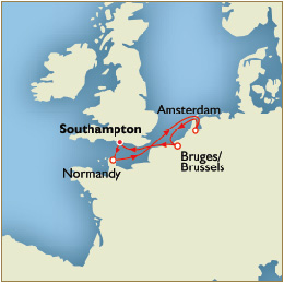 Map Southampton cherbourg rotterdam zeebrugge southampton