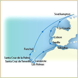 Map Queen Victoria Cunard December January 2011/2012