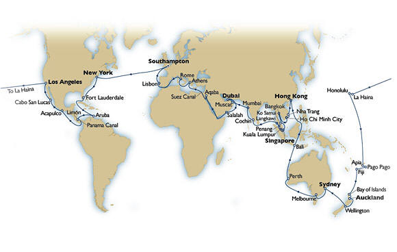 Itinerary Map 2011 Cunard Queen Elizabeth World Cruises