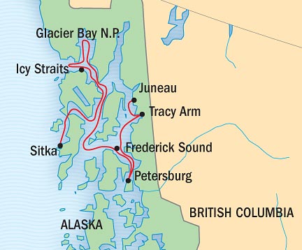 Around the World Private Jet SEA BIRD National Geographic NG Lindblad Expeditions Cruises NG Sea Bird Map Detail Sitka, AK, United States to Juneau, AK, United States May 28 June 4 2016 - 7 Days