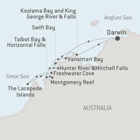 Ponant Yacht Cruises L'Austral  Map Detail Darwin, Australia to Darwin, Australia September 1-10 2017 - 10 Days