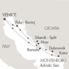 Ponant Yacht Cruises Le Lyrial  Map Detail Venice, Italy to Venice, Italy August 26 September 5 2017 - 7 Days