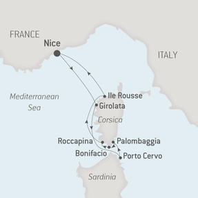 Ponant Yacht Cruises Le Ponant  Map Detail Nice, France to Nice, France August 16-23 2017 - 7 Days