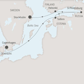 Ponant Yacht Cruises Le Soleal  Map Detail Copenhagen, Denmark to Stockholm, Sweden May 23-30 2017 - 7 Days