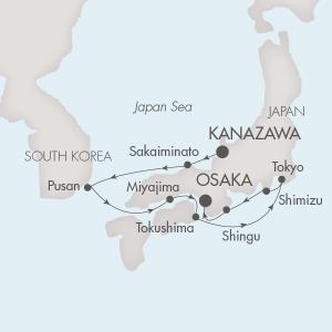 Ponant Yacht L'Austral Cruise Map Detail Kanazawa, Japan to Osaka, Japan October 5-14 2016 - 9 Days