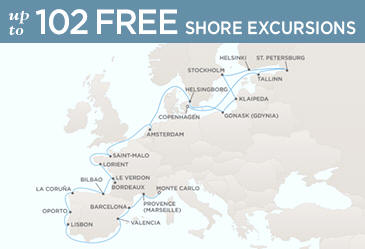 Regent Seven Seas Cruises Voyager 2014 Map COPENHAGEN TO MONTE CARLO