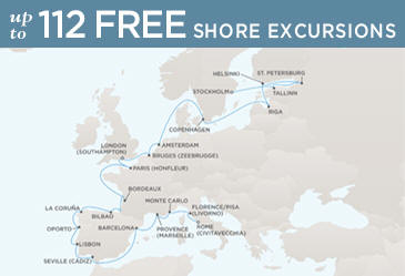 Regent Seven Seas Cruises Voyager 2014 Map ROME (CIVITAVECCHIA) TO STOCKHOLM
