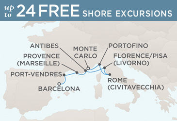 Regent Seven Seas Mariner 2014 World Cruise Map BARCELONA TO MONTE CARLO