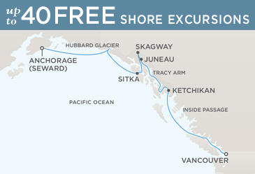 Regent Seven Seas Cruises Navigator 2014 Map VANCOUVER TO ANCHORAGE (SEWARD)