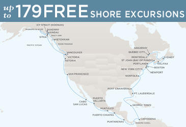 Regent Seven Seas Cruises Navigator 2014 Map VANCOUVER TO MONTRAL