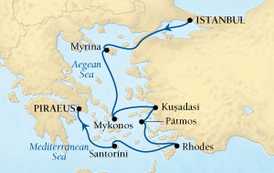 Seabourn Odyssey Cruise Map Detail Istanbul, Turkey to Piraeus (Athens), Greece September 19-26 2015 - 7 Days - Voyage 4556