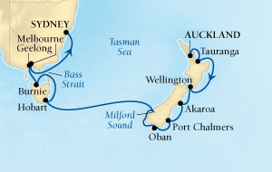 Seabourn Odyssey Cruise Map Detail Auckland, New Zealand to Sydney, Australia January 27 February 13 2016 - 17 Days - Voyage 4611